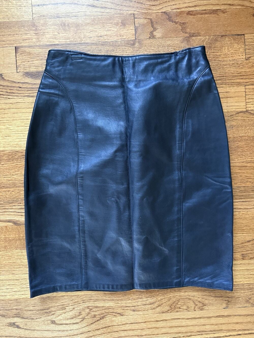 Vintage 80s Emphasis Bullock's Black Leather Pencil Skirt High Waist Size 10